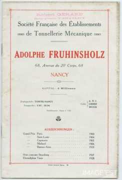 Brochure intitulée " Société Française des Établissements de Tonnellerie Mécanique Adolphe Fruhinsholz "